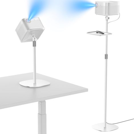 Support de projecteur au sol, hauteur réglable de 40 à 120 cm, tête pivotante à 360°, support métallique avec vis 1/4", compatible avec projecteurs, appareils photo (Blanc) (1/5)