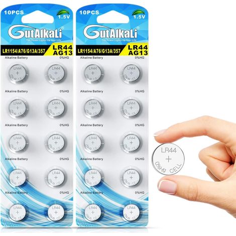 Blister 20 Piles Boutons AG13 LR44/LR1154/357 sans Mercure (1/5)