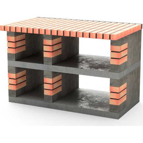 Module barbecue encastrable Pan America 120 x 70 x 80 cm en brique orange et béton  Socle pour barbecue de jardin extérieur (1/5)
