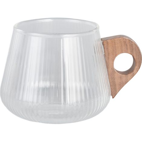 Tasse à café en verre à grain vertical avec poignée en bois, idéale pour voyage, maison, cuisine, restaurant, 450ml (1/5)