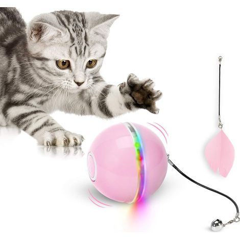 Juguete Para Gatos MINKUROW, Pelota De Juguete Con Luz Led, Hierba Gatera, Campana De Anillo Y Pluma, Rotación Automática Mejorada De 360 Grados Y Juguete Interactivo Para Gatos Con Carga Usb, Para Ma (1/5)