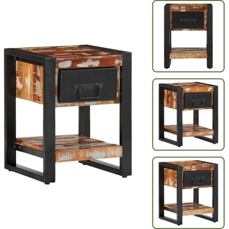 The Living Store Nachttisch Mehrfarbig 35x34x45 cm Altholz Massiv - Holz Nachttisch (1/5)