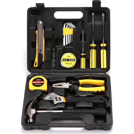 Caisse à Outils 16 Pièces en Acier Trempé - Kit Complet avec Pince, Clés et Tournevis pour Voiture et Maison