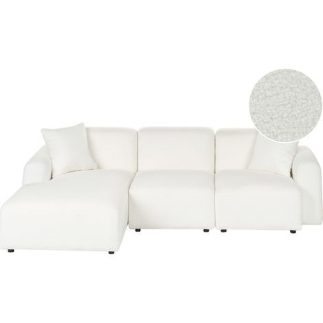 Sofá modular esquinero derecho tres plazas moderno tapizado en bouclé blanco Hede (1/5)