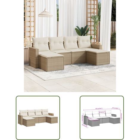 The Living Store 6-tlg. Garten-Sofagarnitur mit Kissen Beige Poly Rattan - Gartenmöbel - Outdoor Möbel - Rattan Sofa - Lounge Set - Esszimmergarnitur (1/3)