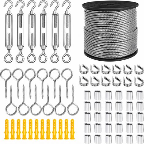 Kit de Câble en Inox Gainé avec Tendeurs 100 m 73 Pièces Jardin (1/5)
