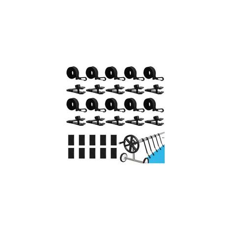 Fixation pour Bâche Solaire de Piscine,10 Pièces Kit de Sangles de Couverture Solaire,Enrouleur de Couverture Solaire,Sangles de Fixation,Pinces,pour Couvertures de Bâches de Piscine (1/5)