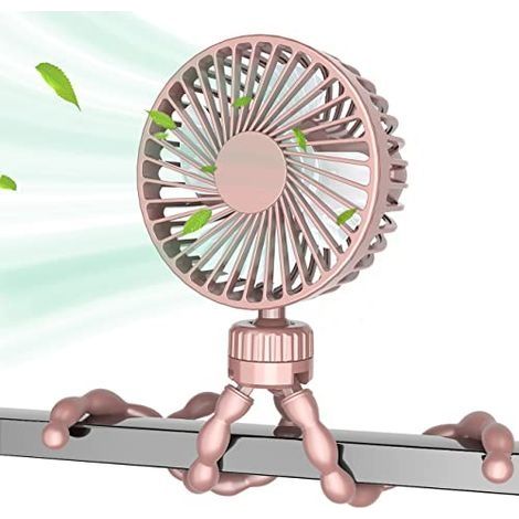Ventilateur main pour poussette, ventilateur pour bébé portable avec batterie rechargeable USB, mini ventilateur main refroidissant à 3 vitesses, rotatif et flexible, alimenté par (rose) (1/5)