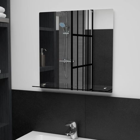 Miroir mural avec étagère Miroir déco pour Salle de bain Salon Chambre ou Dressing 50x50 cm Verre trempé 15062