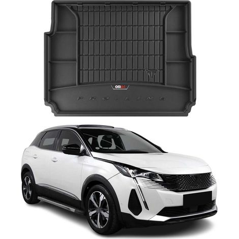 Tapis de Coffre 3D TPE Premium Compatible avec Peugeot 3008 II Hybrid 2016 à 2024, Bac de Protection de Coffre Intérieur antidérapant Revêtement de Coffre Bords Hauts pour Voiture Noir