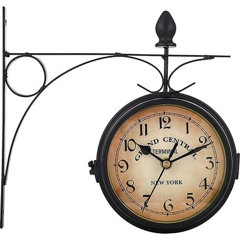 Horloge murale rétro double face style antique européen, horloge murale classique en fer forgé (1/5)