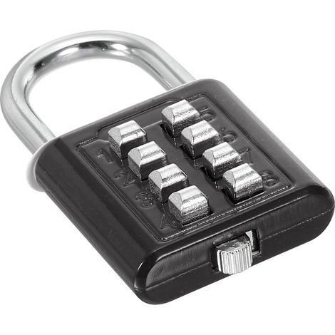 Cadenas à Combinaison à 8 Chiffres, Mécanisme de Verrouillage à 4 Positions, Cadenas Numérique de Sécurité à Bouton-Poussoir pour Casier de Sport de Gymnase, Noir (1/5)