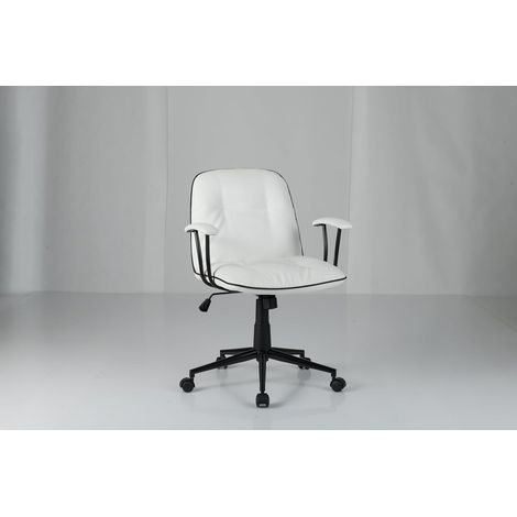 COSTWAY Chaise de Bureau, Chaise de Travail Ergonomique en Simili Cuir, Hauteur Réglable, Dossier Inclinable & Accoudoirs Rembourrés, Fauteuil Pivotant pour Bureau, Chambre, Salon (Blanc)