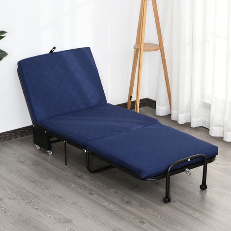Letto pieghevole HOMCOM 184x65 cm con materasso, letto a scomparsa con testiera regolabile in 5 posizioni, ruote universali e struttura in metallo, portata massima 120 kg, blu. (1/5)