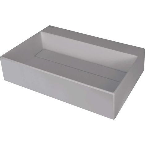 Lavabo in granito d'appoggio con basetta per rubinetteria e copripiletta grigio metallizzato 40x60 cm - Sofyro