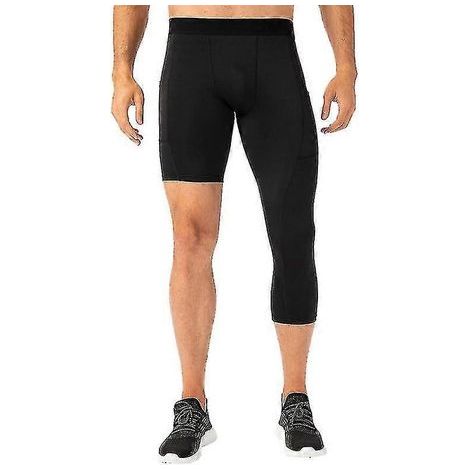 Herren-Leggings mit einem Bein und Seitentaschen, ideal für Fitnesstraining und Basketball. – Größe S – Schwarz (1/5)