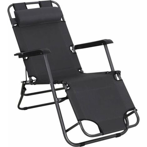 Transat inclinable, chaise longue de jardin 2 en 1, pliable, avec appui-tête amovible, toile Oxford, entretien facile, taille max. L (1/3)