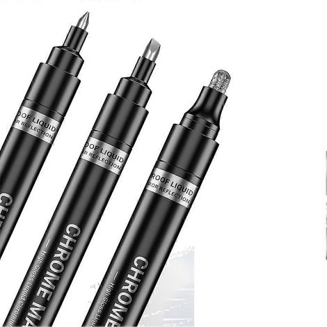 Set mit 3 Flüssig-Spiegel-Effekt-Chrommarkern, permanenter, reflektierender Metallic-Chrom-Lackstift, brillantes Silberfinish zum Bemalen von Modellautos und -fahrzeugen. (1/5)