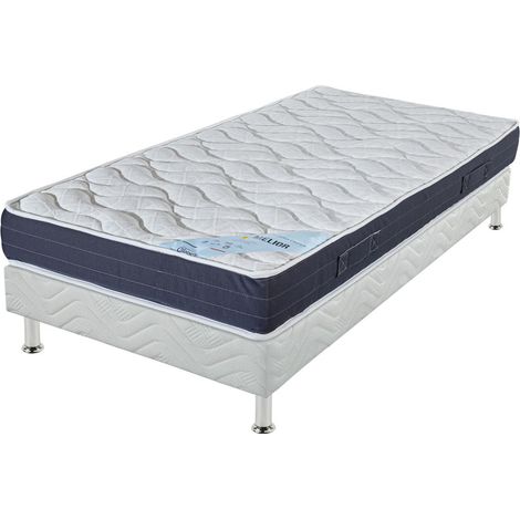 Matelas + sommier tapissier 90x200 Mousse - Melior - Soutien ferme - Blanc (1/5)