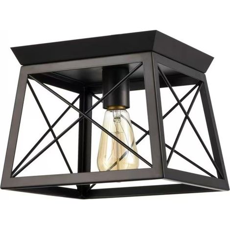 Farmhouse Plafonniers encastrés, cuisine près du plafonnier, luminaire carré en métal noir en cage pour entrée de salle à manger de chambre à coucher [Classe énergétique E]