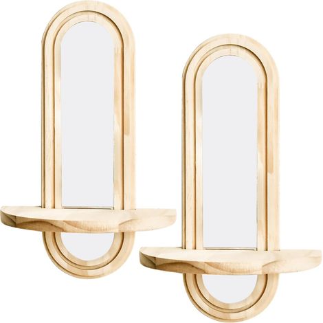 2 Pièces Étagères Murales Bois avec Miroir Acrylique Support Plante Suspendu Décoratif Rangement Pratique pour Entrée et Coin Lot (1/5)