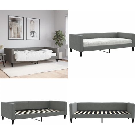 Lit de jour avec matelas gris foncé 100x200 cm tissu - Canapé-lit - Matelas en mousse (1/5)