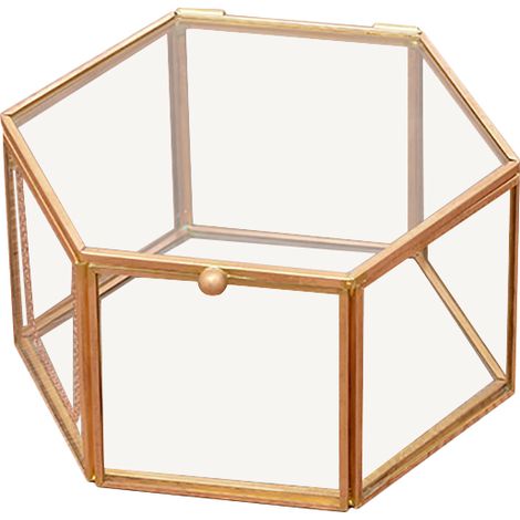 Boîte à bijoux en verre transparent hexagonale pour alliance, décor floral géométrique pour la maison (1/5)