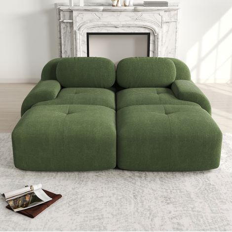 Sofá modular de salón en pana verde cómodo sin montaje OKMYHOME (1/5)