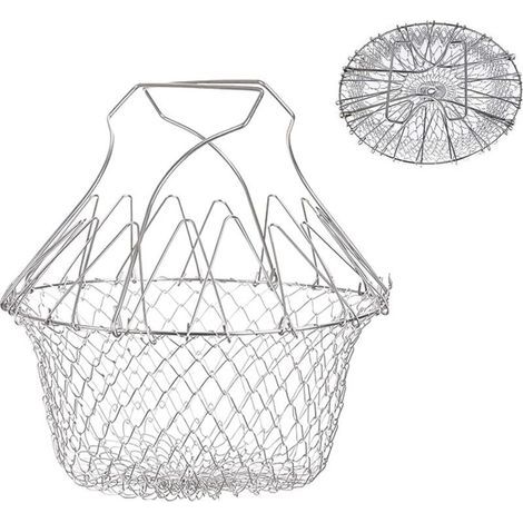 Cestello per friggere, cestello per insalata, scolapasta da cucina in acciaio inox, cestello da chef espandibile (1/5)