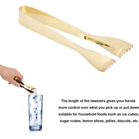 Pinze per ghiaccio per uso alimentare, realizzate in acciaio inossidabile spesso e antiscivolo, pinze per zucchero per casa, cucina e bar, placcate in oro. (1/5)