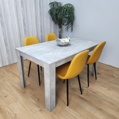 Wooden Rectangle Dining Table Sets with Set of 4 Chairs, Grey and Mustard (1/5)