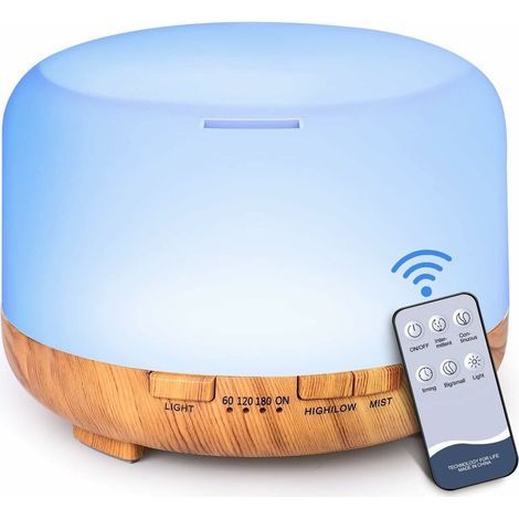 Diffusori di oli essenziali, diffusori in legno da 500 ml per oli essenziali, ambienti ampi, casa, diffusore di aromaterapia con nebbia fredda (Legno giallo) (1/5)