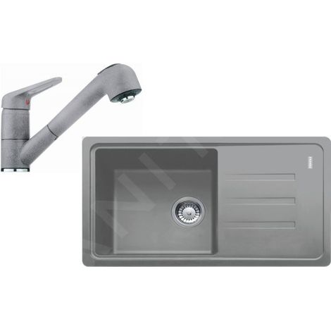 Franke - Set de cuisine G122, évier en fragranit BSG 611-78/39 + robinet FC 9547.084, pierre grise 114.0441.185 (1/4)