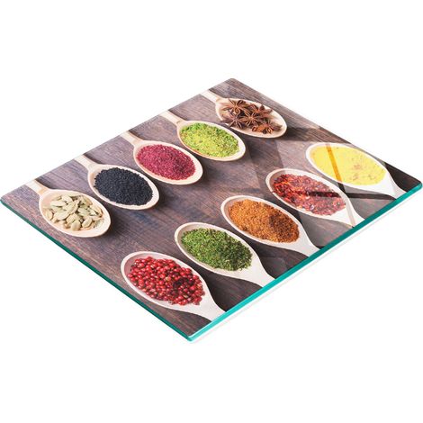 Planche à découper et à servir décorative en verre avec épices colorées 60 x 52 cm (1/5)