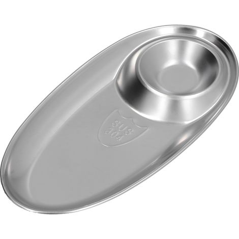 Snackteller aus Edelstahl 304, silberfarben, oval, unterteilt, Gewürzschale für Zuhause, Outdoor, Camping (1/5)