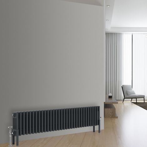 NRG Cast Iron Style Radiator Traditional Anthracite Central Heating Rads Horizontal 4 Column 300x1460mm