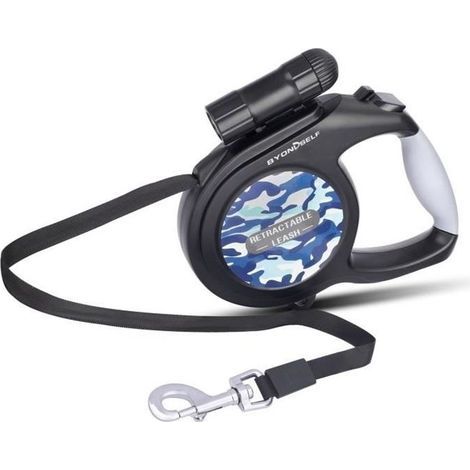 Guinzaglio retrattile per cani da 8 m, adatto a cani di piccola e grande taglia fino a 50 kg, con luce LED e impugnatura antiscivolo, colore nero. (1/4)
