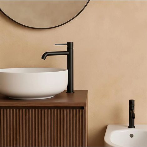 Coppia rubinetti lavabo alto e bidet senza scarico ottone nero opaco Memo (1/5)