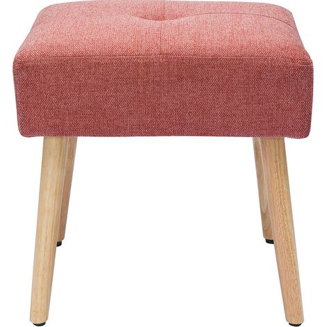 Sgabello basso in tessuto effetto velluto testurizzato color terracotta e legno massello chiaro H46 cm GUESTA