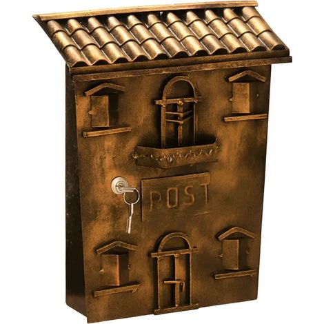 FBB Cassetta Postale da Esterno Modello Casetta Ferro Battuto Tetto Parapioggia Apertura Frontale 23x9x39 cm colore Ramato (1/4)