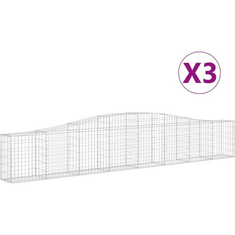 Cestas de gaviones Muro de contención arqueado Valla de jaula 3 piezas 400 x 30 x 60/80 cm Hierro galvanizado Plata 020040792