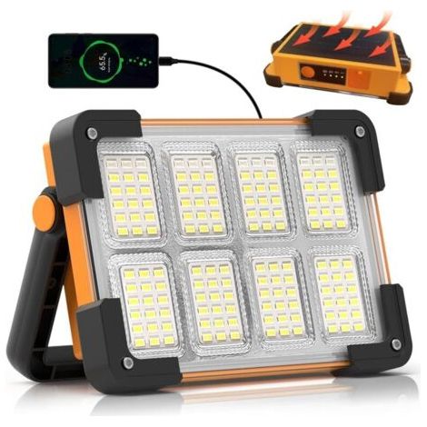 30W Projecteur LED Rechargeable,Projecteur LED Chantier Portable Solaire & Batterie Rechargeable,4 Modes 5400mAh Lampe de Travail Pour Camping, Chantier, Garage, Atelier