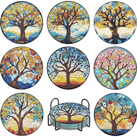 Diamond Painting Coasters, Diamond Painting Coasters with Metal Stand, Diamond Painting Kit for Cups, Vases, Decorative Candles (1/4)