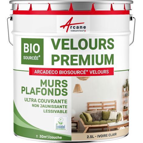 Peinture mur et plafond, satin, velours, biosourcée - 2.5 L (+ ou - 30m² par couche) Ivoire Clair - RAL 1015 - ARCANE INDUSTRIES (1/5)