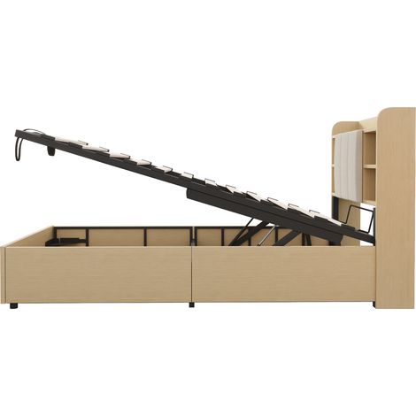 Cama individual 90 x 200 cm con almacenamiento hidráulico, puertos USB y USB-C, MDF (1/5)