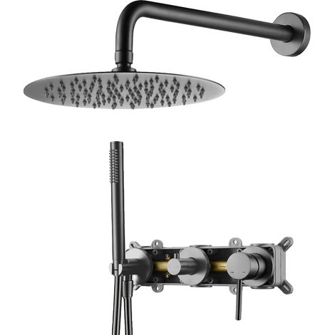 Système de douche, Système de douche double, Construction en laiton, Gunmetal-a, 10 pouces-a (1/2)