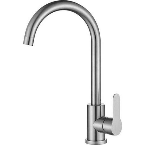 Robinet de cuisine en acier inoxydable 304 à poignée unique pour évier, mitigeur eau chaude/froide, rotatif, sans plomb (1/4)