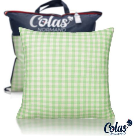 Oreiller moelleux aux motifs vichy vert 60X60cm (1/5)