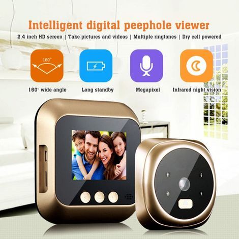 Doorbell with peephole, wireless monitor, live display, digital night vision, photo capture, surveillance, for home security, battery-free (1/5)