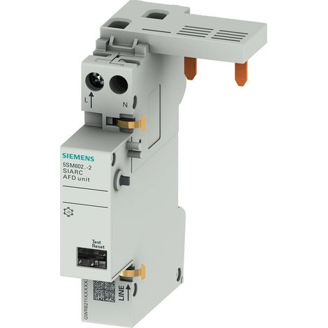 Siemens Bloque de interruptor de protección contra fallos de arco AFDD, 1-16A 230V para interruptores automáticos y FI/LS 1+N 2TE, 5SM60212